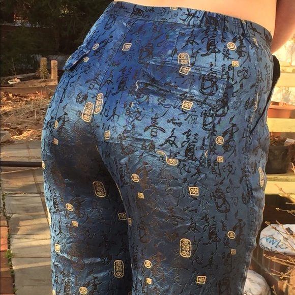 ***SOLD***Asian Inspired Blue Silk Pants - Picture 5 of 5